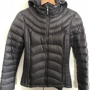 Gray down hooded jacket